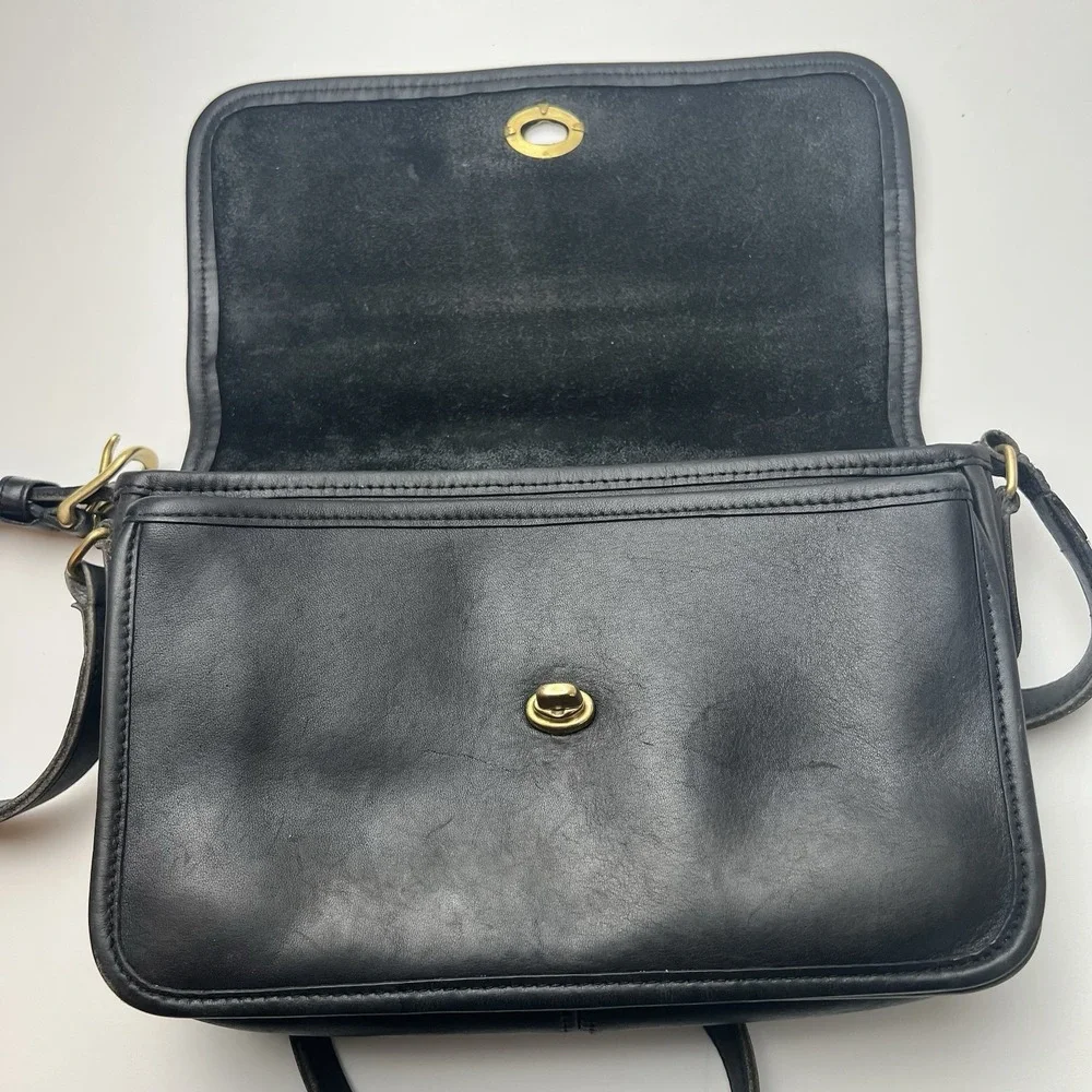 COACH 0171-256 Compartment Bag Black Glove Cowhide Leather Crossbody 9850 Vtg.